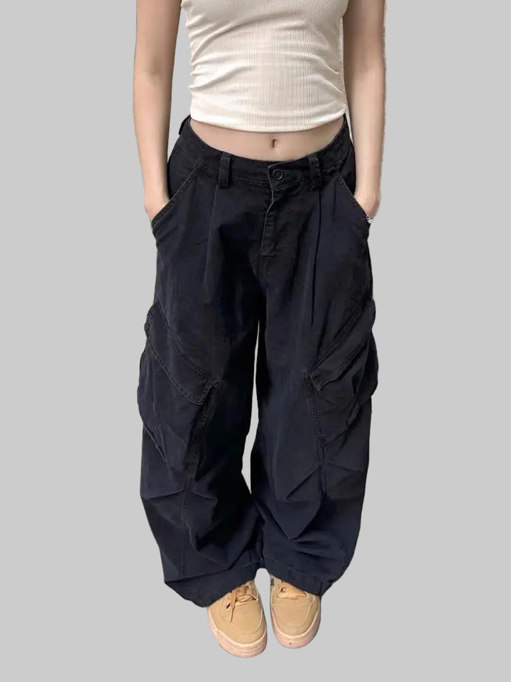 Loose High Waist Wide Leg Casual Cargo Pants
