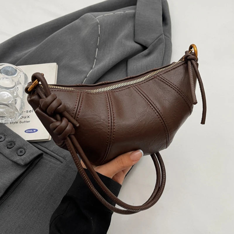 Retro Trend Solid Color Splicing Leather Shoulder Bag