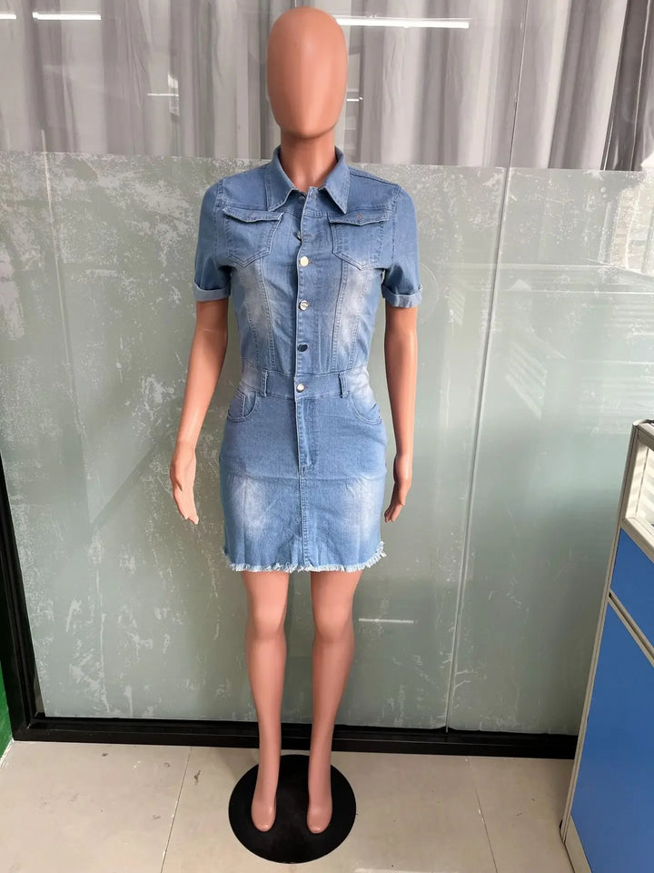 Y2K Mini Slim Fit Short Sleeves Denim Dress