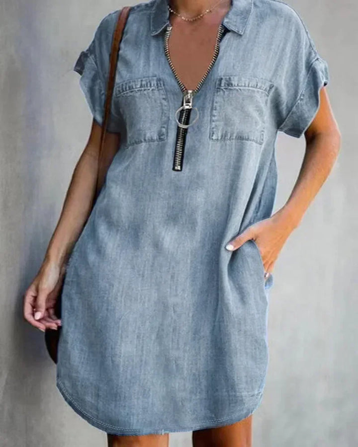 Cowboy-Inspired Denim Dress with Square Collar