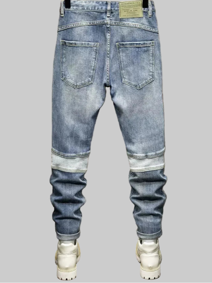 Men Retro Ripped Spliced Designer Denim Jeans
