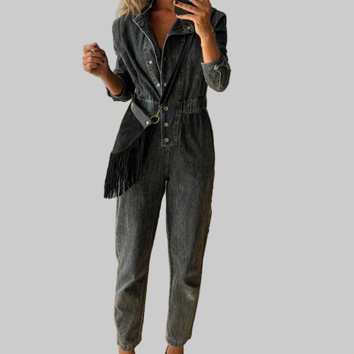 Retro Long Sleeve Slim-Fit Denim Jumpsuit