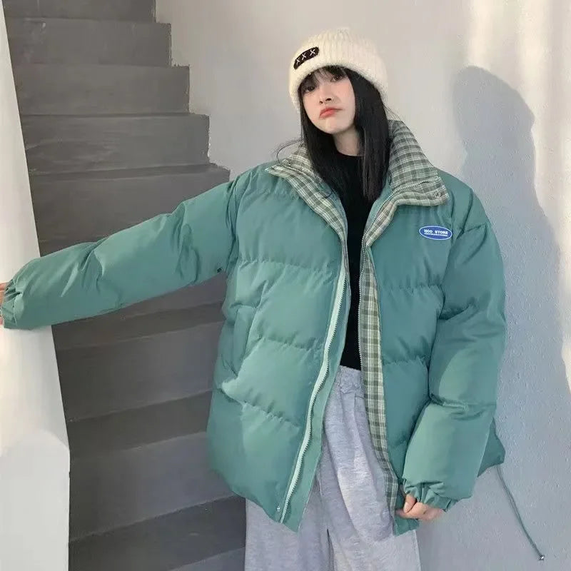 Unisex Plaid Splicing Cotton Jacket