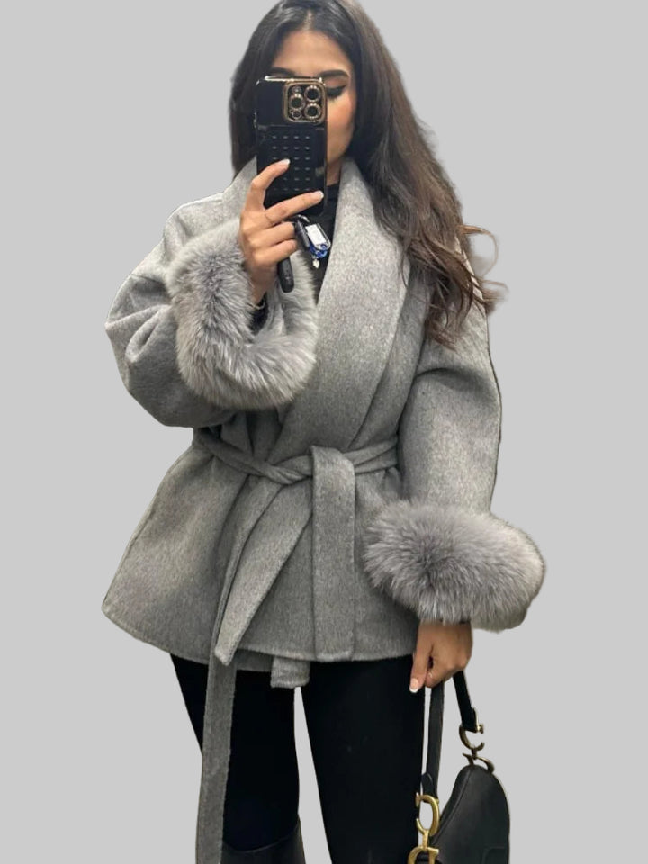 Elegant Lace-Up Woolen Coat