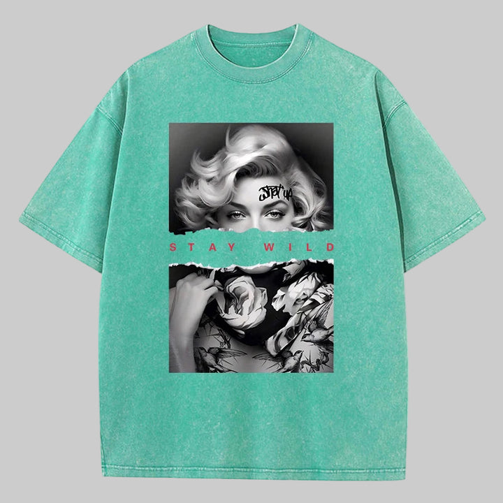 European Style Portrait Print Washed Tees