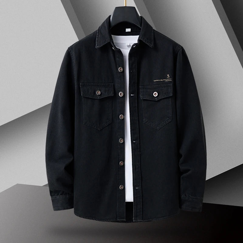 Vintage Denim Turn-Down Collar Bomber Jacket