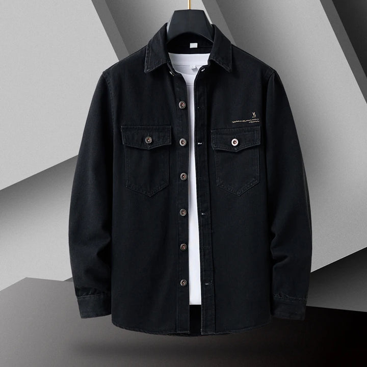 Vintage Denim Turn-Down Collar Bomber Jacket