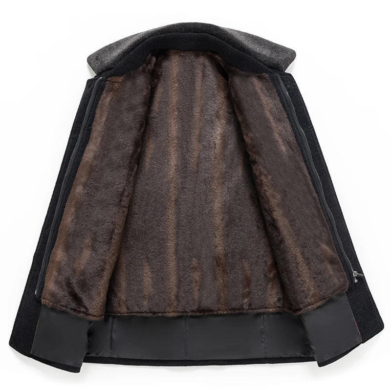 Premium Woolen detachable fur collar Trench Coat