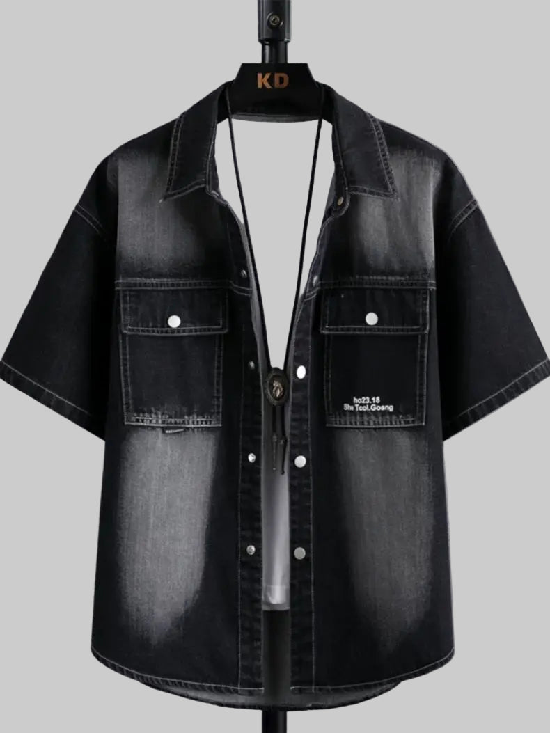 Retro Casual Short Sleeve Denim Shirt