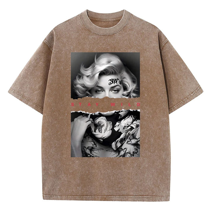 European Style Portrait Print Washed Tees