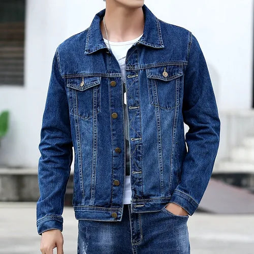 Pure Color Single-Breasted Denim Jacket