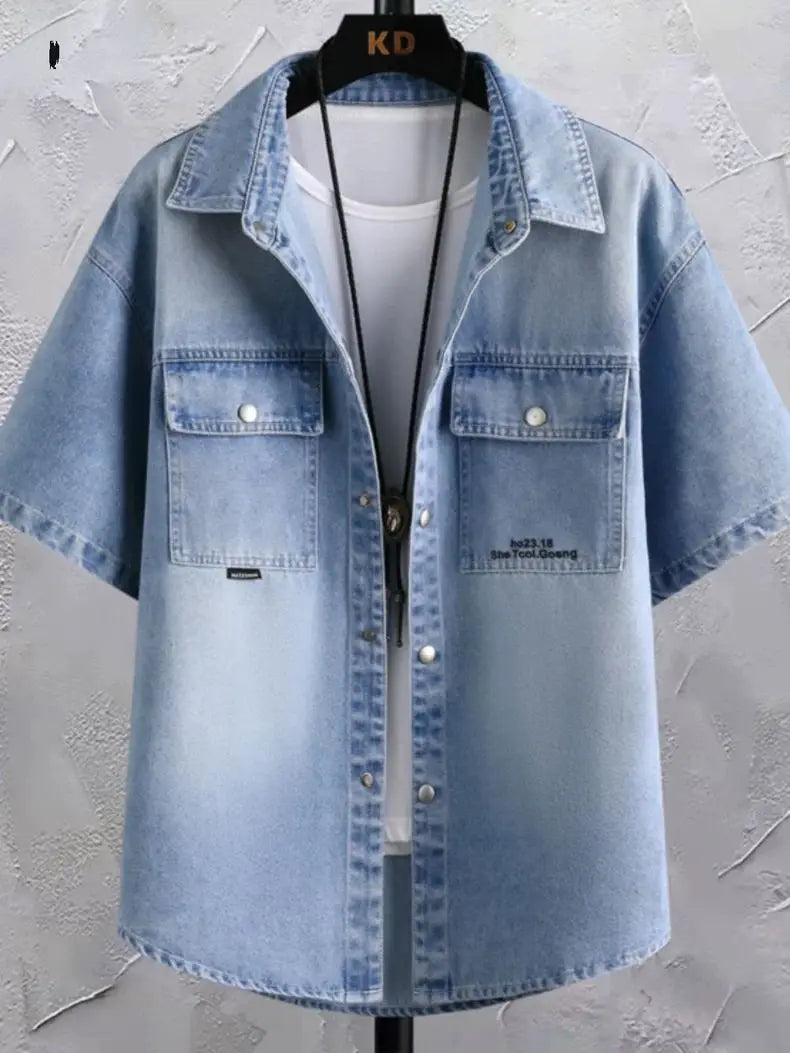 Retro Casual Short Sleeve Denim Shirt
