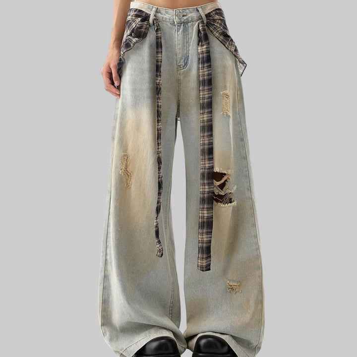 High-Waisted American Retro Loose Fit Ripped Jeans