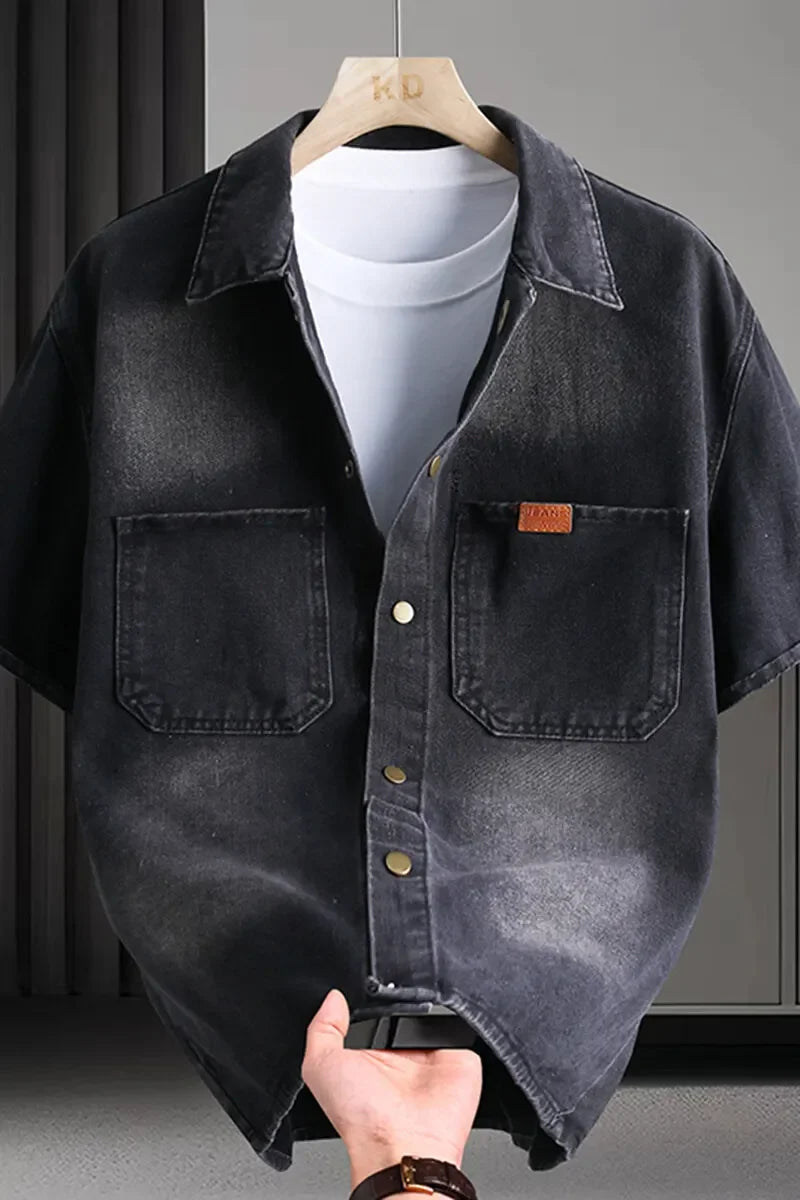 Solid Denim Short-Sleeve Shirt