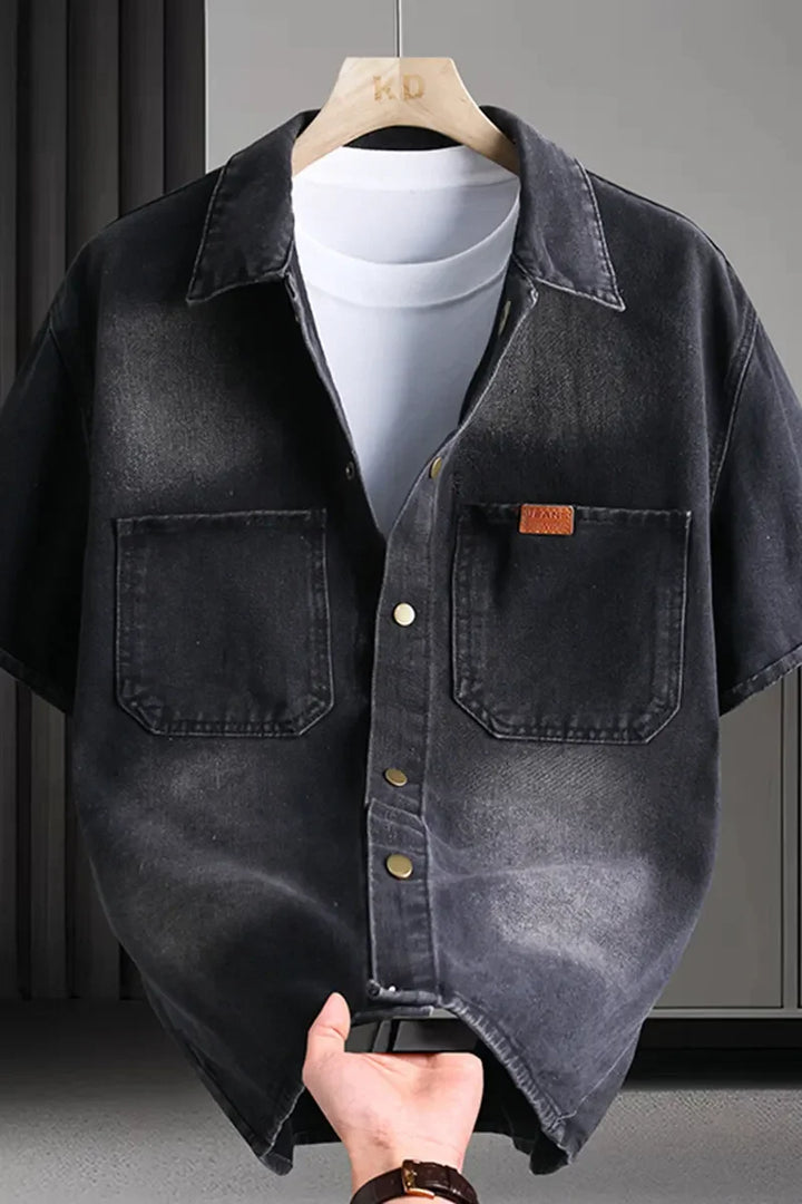 Solid Denim Short-Sleeve Shirt