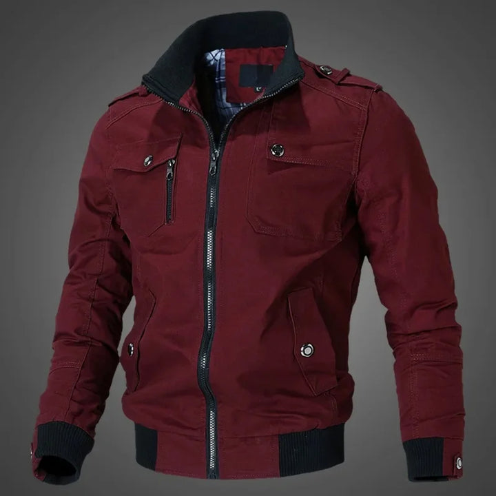 Washed Cotton Stand Collar Military Jacket