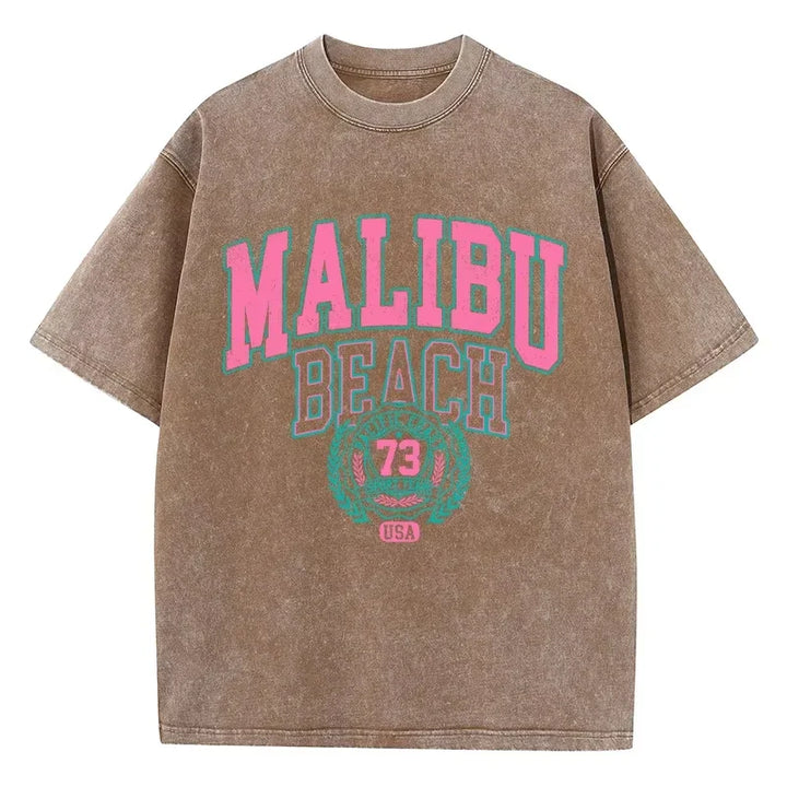 Malibu Beach Crewneck Print Oversized Cotton T-Shirt