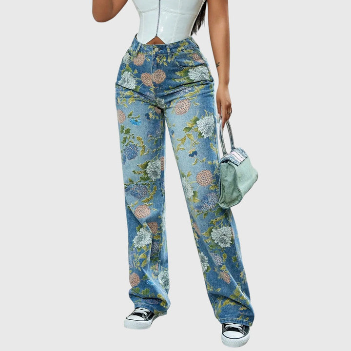 Floral Print High-Waisted Cargo Jeans