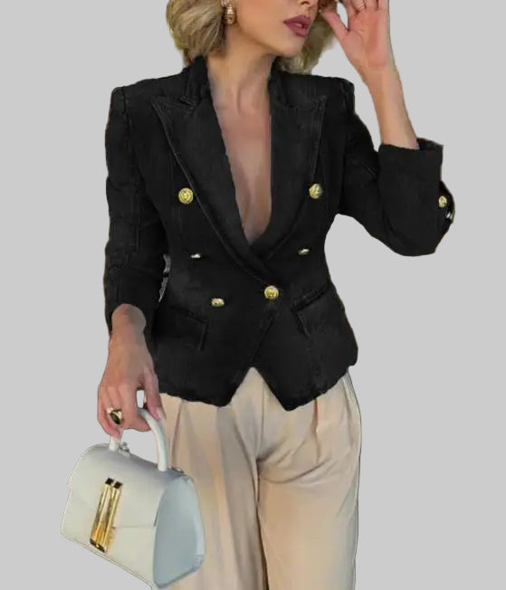 Double-Breasted Slim Fit Denim Jacket Suit