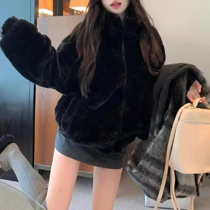 Plush Lamb Fur Cozy Loose-Fit  Jacket
