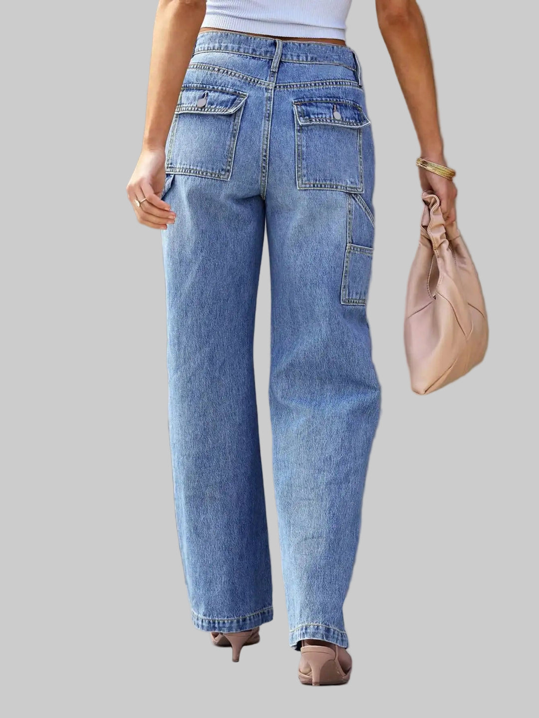 Chic Light Blue Wide-Leg Straight Denim Jeans