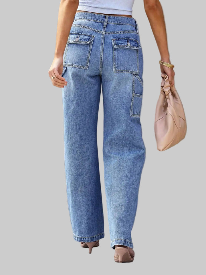 Chic Light Blue Wide-Leg Straight Denim Jeans