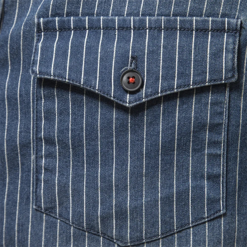 Striped Denim Cotton Long Sleeve Shirt