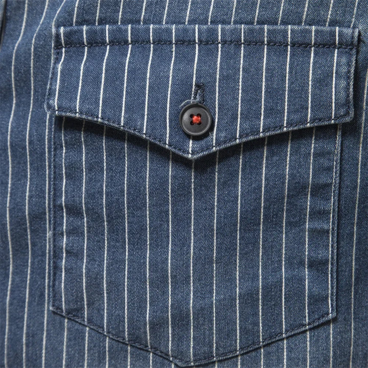 Striped Denim Cotton Long Sleeve Shirt
