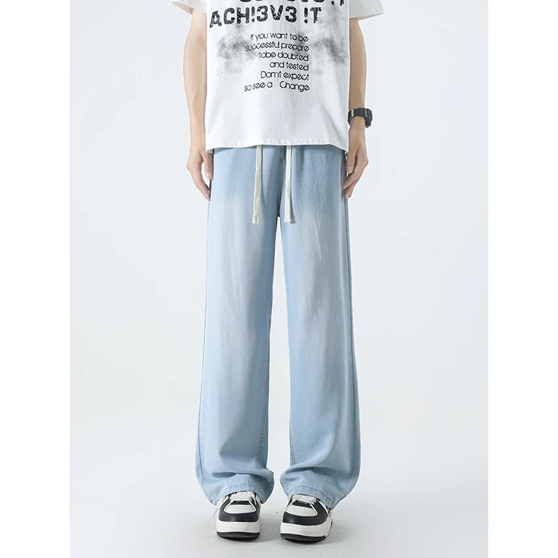 Lightweight Loose Fit Straight Leg Distressed Denim Jeans