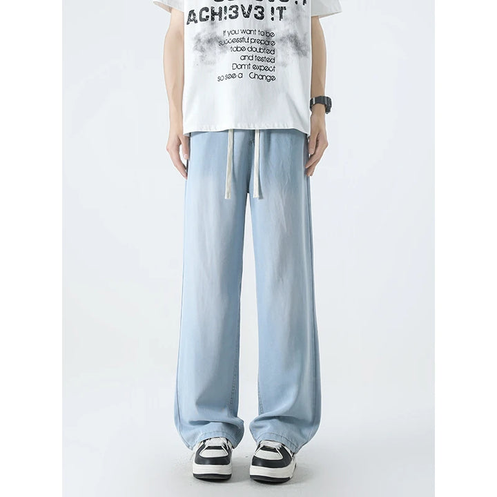 Lightweight Loose Fit Straight Leg Distressed Denim Jeans