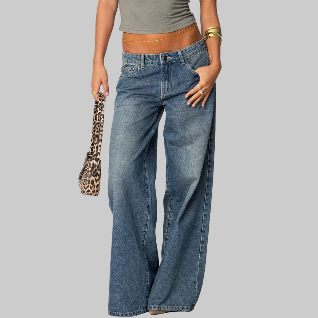 Wide Leg Denim Vintage Bow Print Jeans