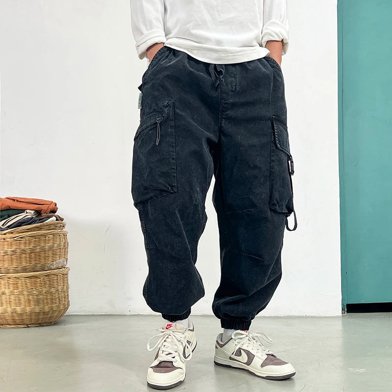 Premium Snow Wash Distressed Cargo Pants