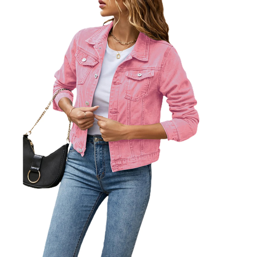 Casual Denim Jacket - Long Sleeve Lapel Button-Down