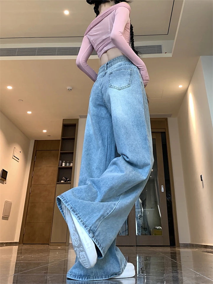Women's High-Waisted Blue Wide-Leg Jeans