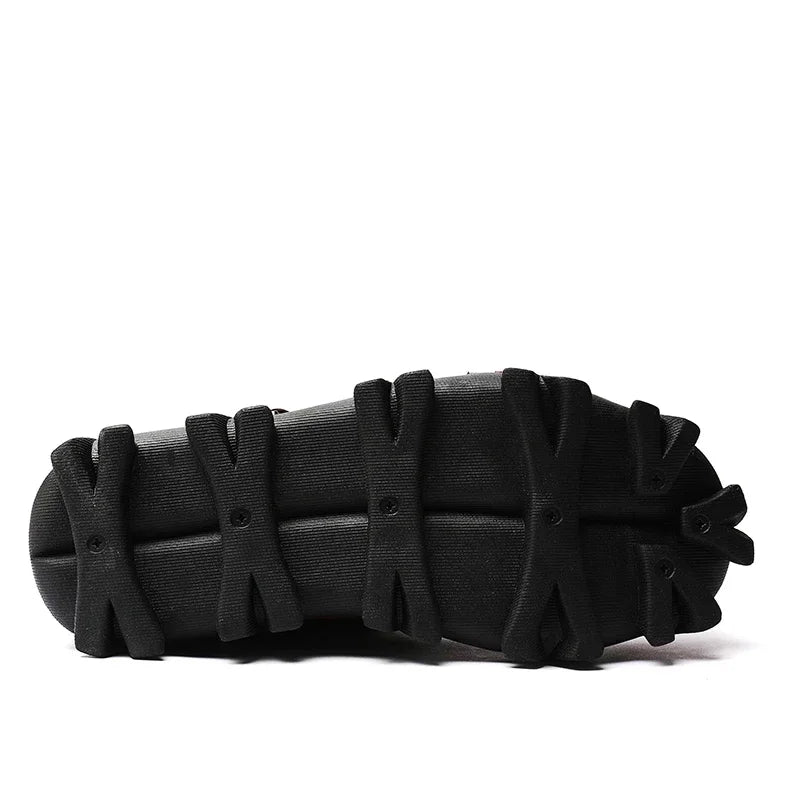 Genuine Leather Goth Skull Punk Mid-calf Boots