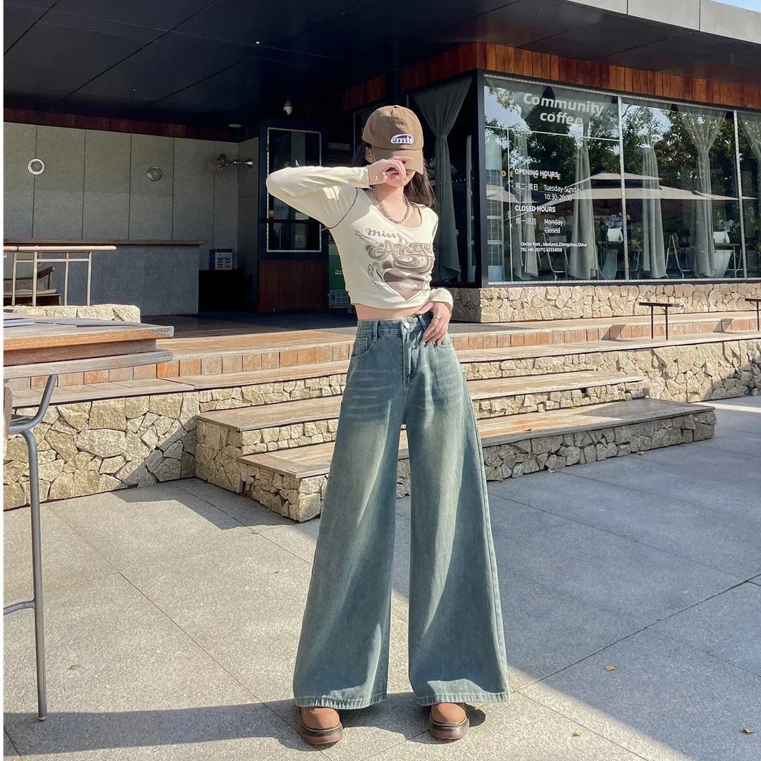 American Style High-Waisted Straight Leg Jeans