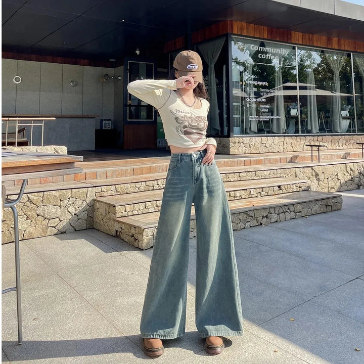 American Style High-Waisted Straight Leg Jeans