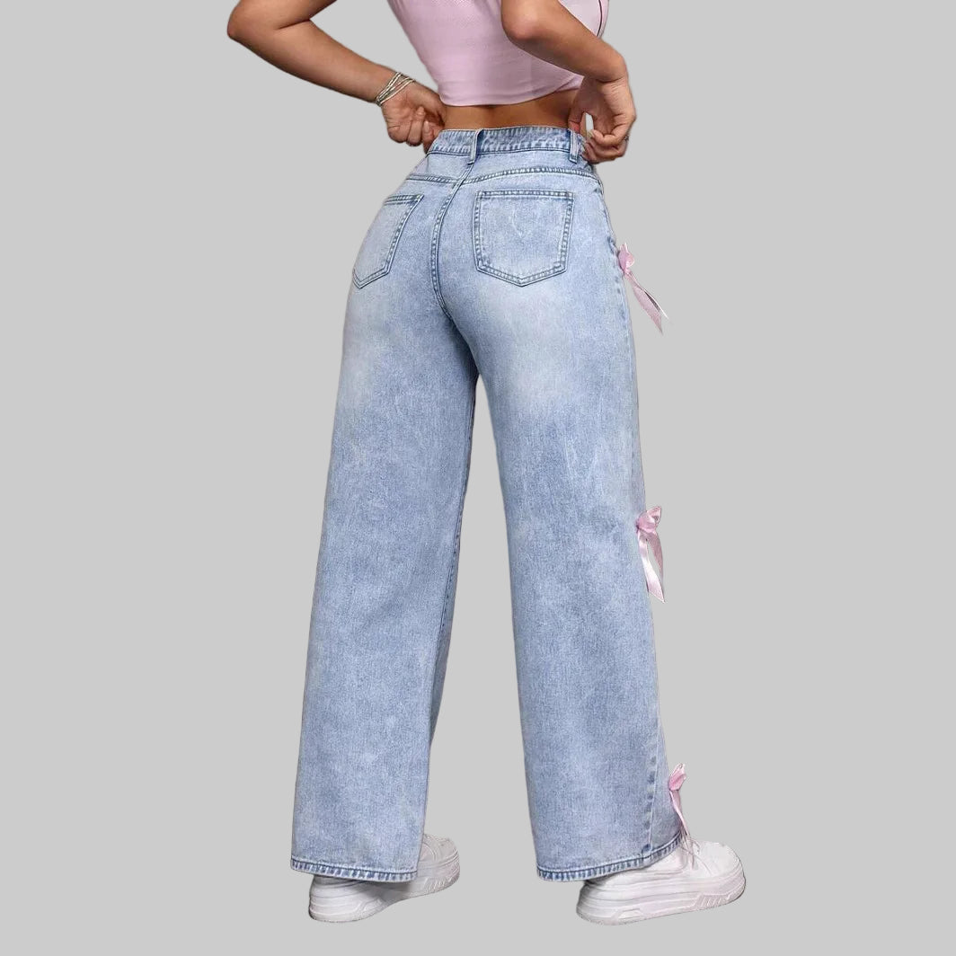 Vintage Distressed High-Waisted Jeans with Bow Detail