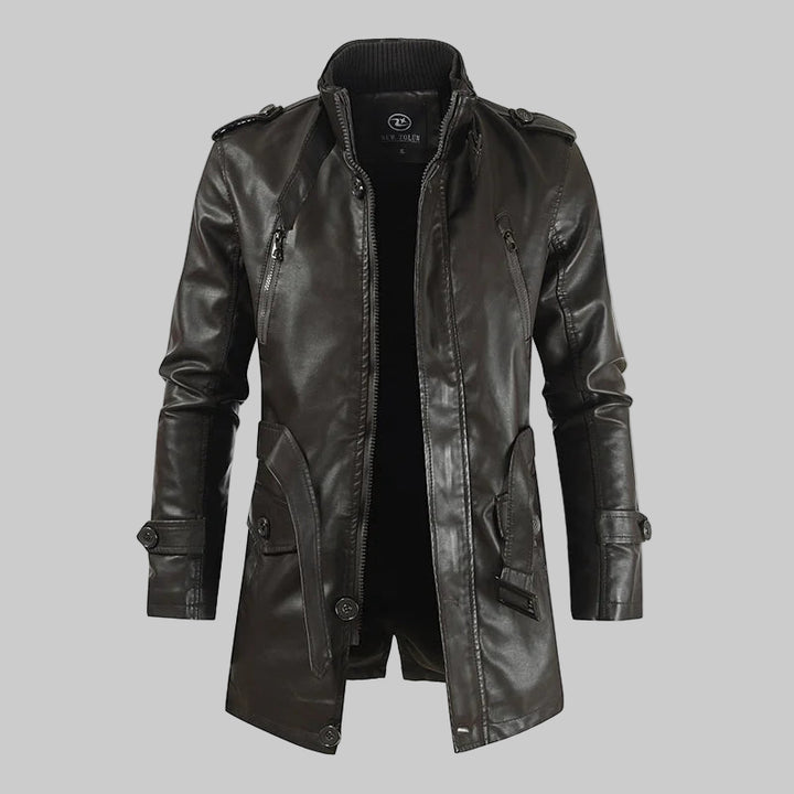 Leather Winter Thick Plush Lining Warm Long Coat