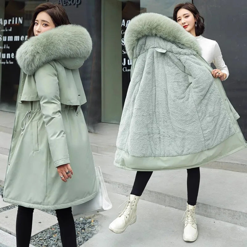 Fitted Mid-Length Parka Warm Casual Outerwear
