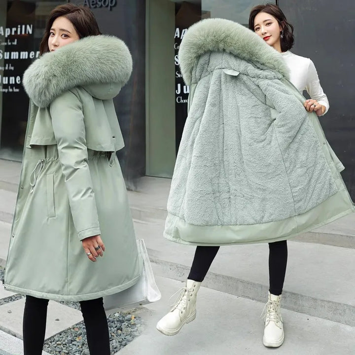 Fitted Mid-Length Parka Warm Casual Outerwear
