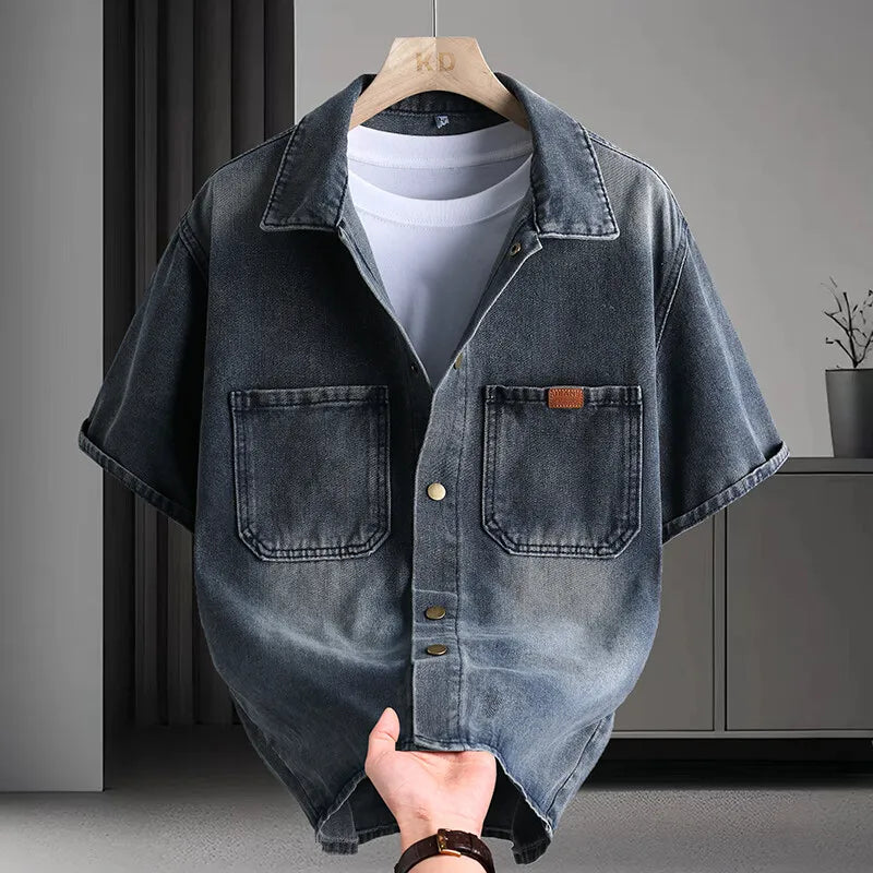 Solid Denim Short-Sleeve Shirt