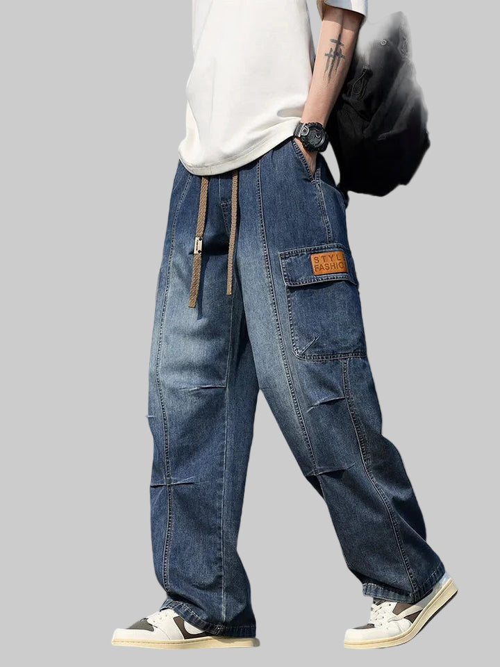 Washed Classic Denim Cargo Jeans