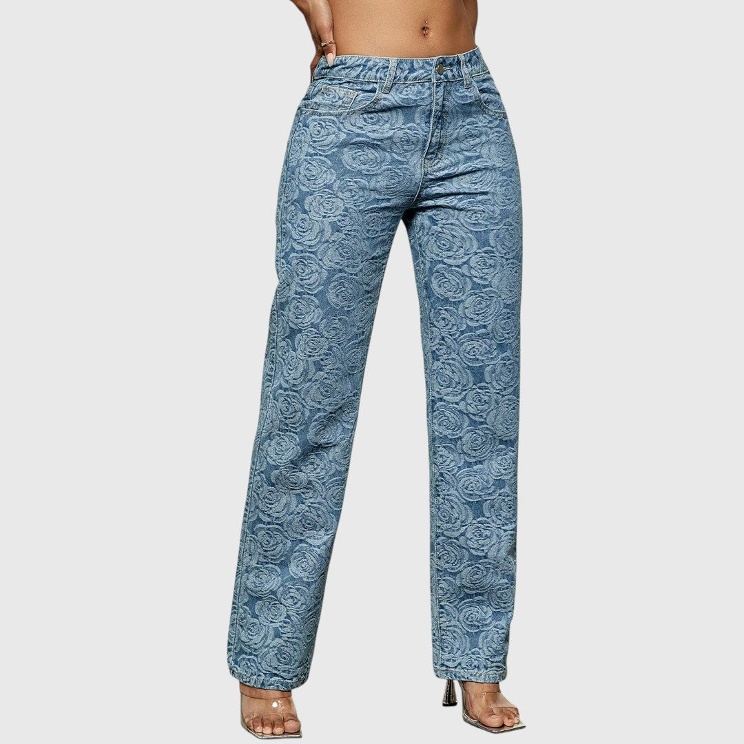 Floral Print Straight Leg Jeans