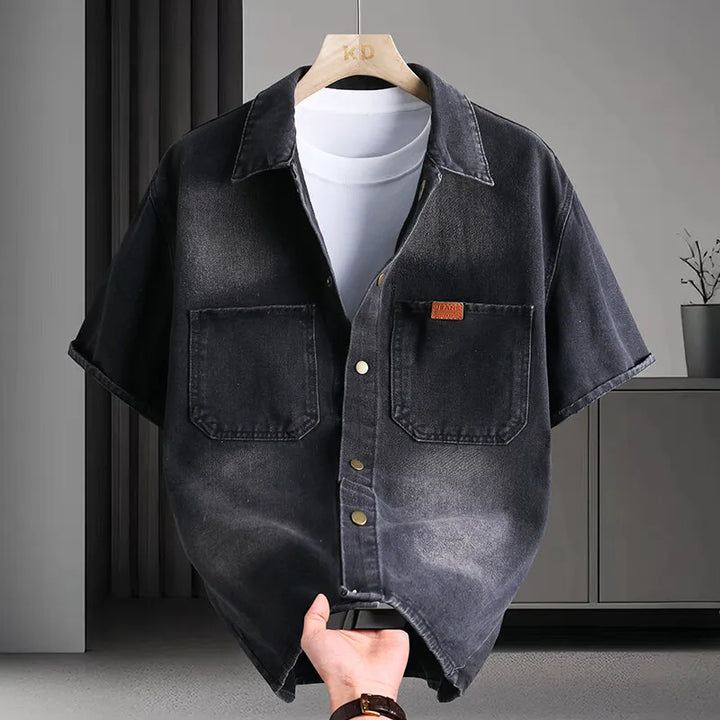 Solid Denim Short-Sleeve Shirt