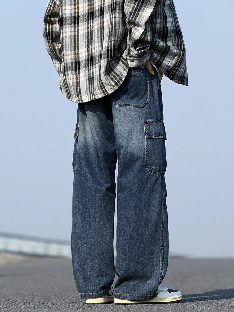 Washed Classic Denim Cargo Jeans
