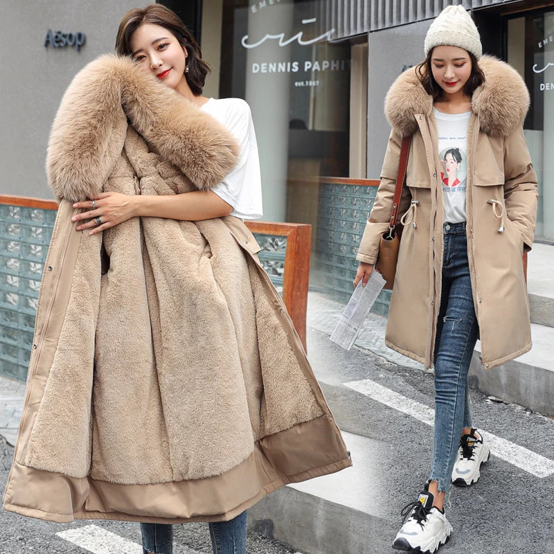 Fitted Mid-Length Parka Warm Casual Outerwear