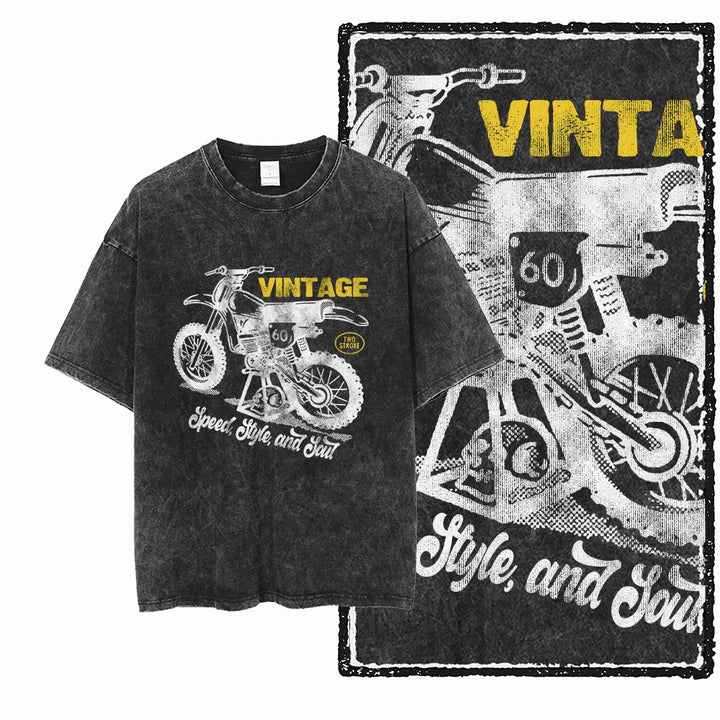 MOTOR CYCLE THEME Printed Cotton Acid Washed Graphic Unisex T Shirt