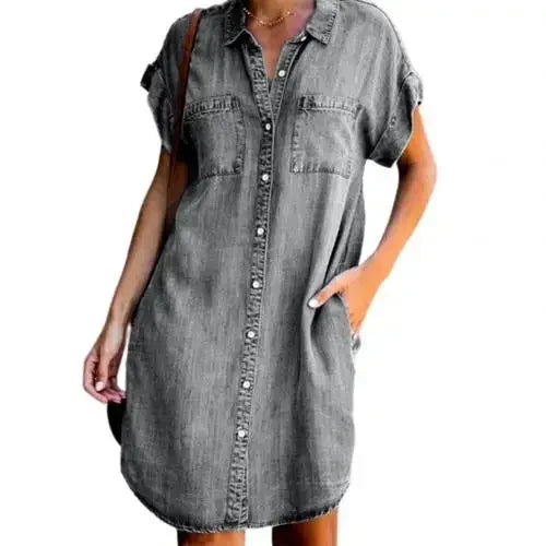 Cowboy-Inspired Denim Dress with Square Collar