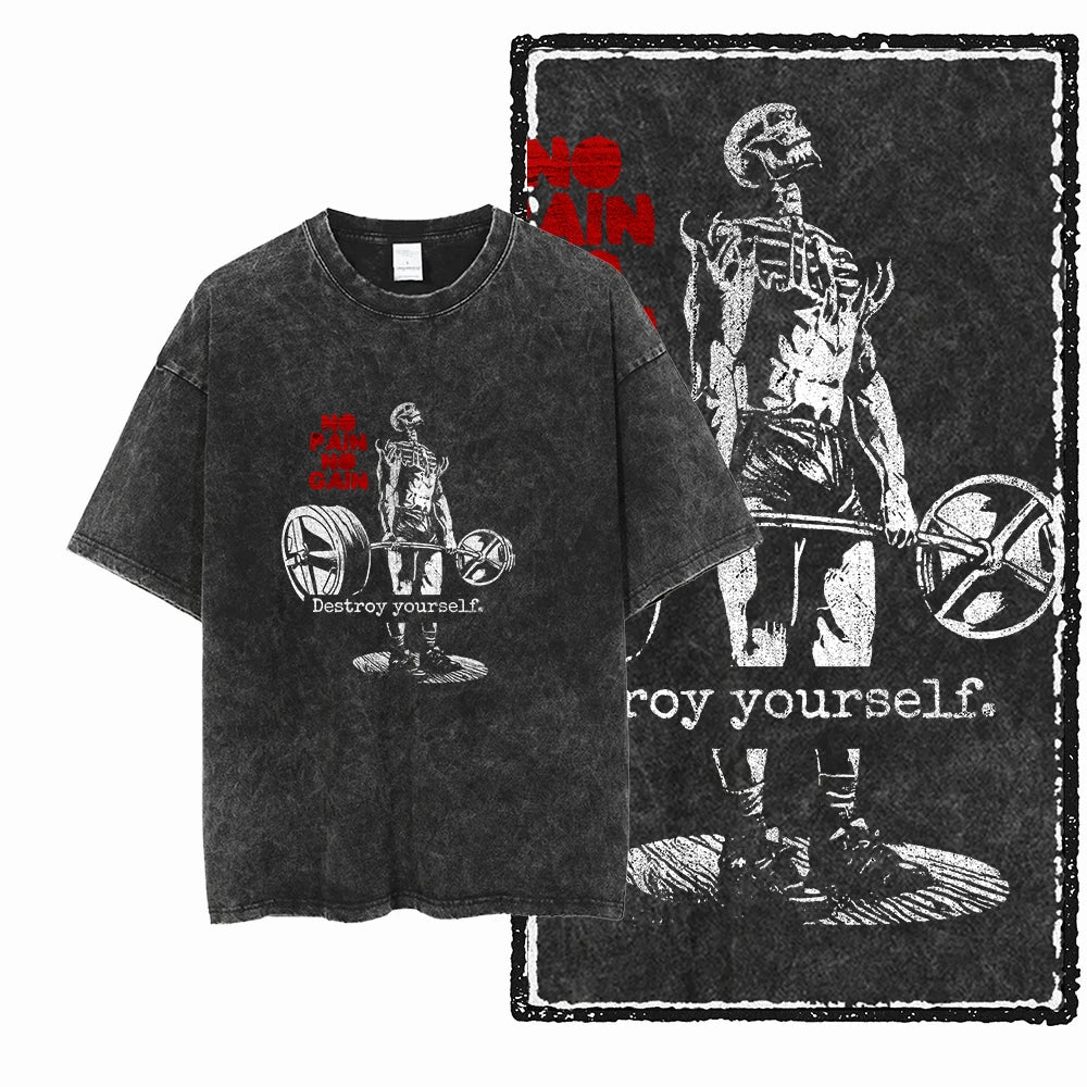 Skull Graphic Acid Washed Tees